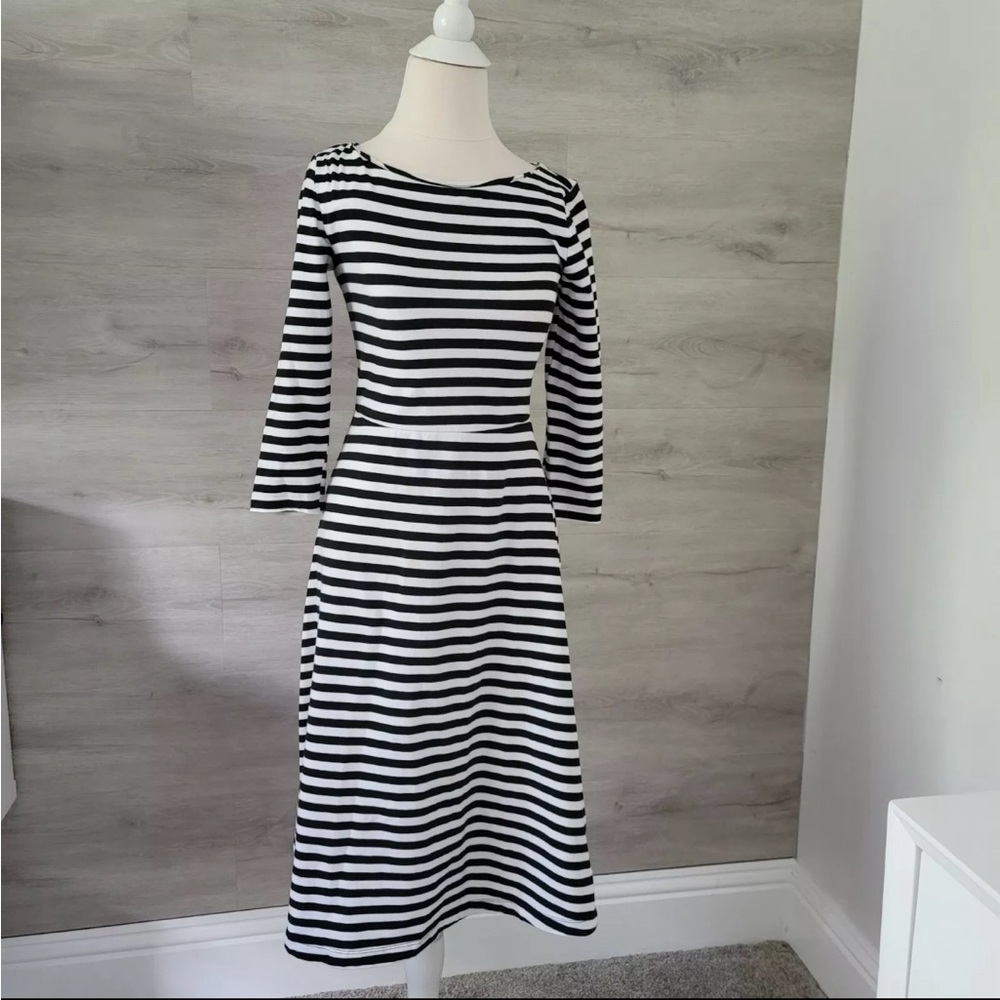Old Navy Black & White Striped Midi Dress | Size S Petite